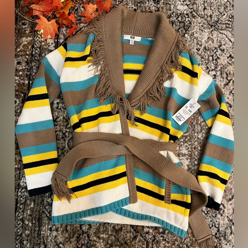 NWT Etcetera knit wrap fringe sweater